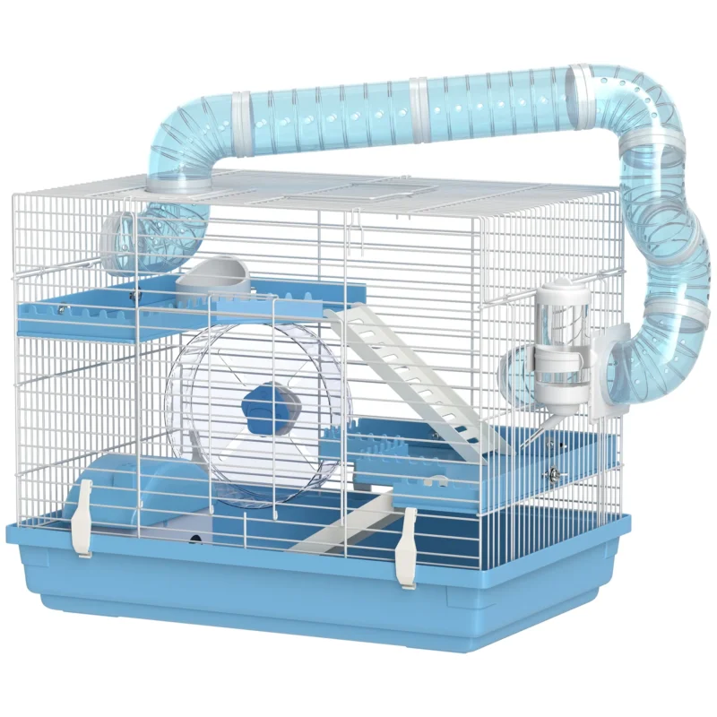 easycomfort easycomfort gabbia per criceti a 3 piani con casetta ruota ciotola per cibo bottiglia e tubi azzurro