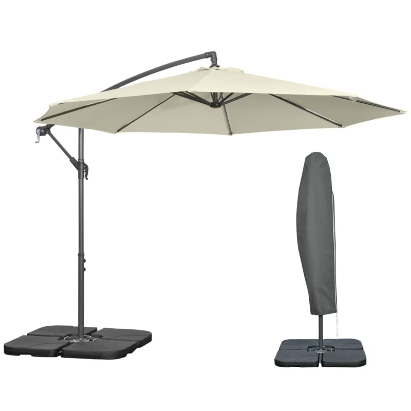 easycomfort easycomfort ombrellone decentrato a 6 stecche con manovella e base a croce in metallo e poliestere 292x247 cm beige