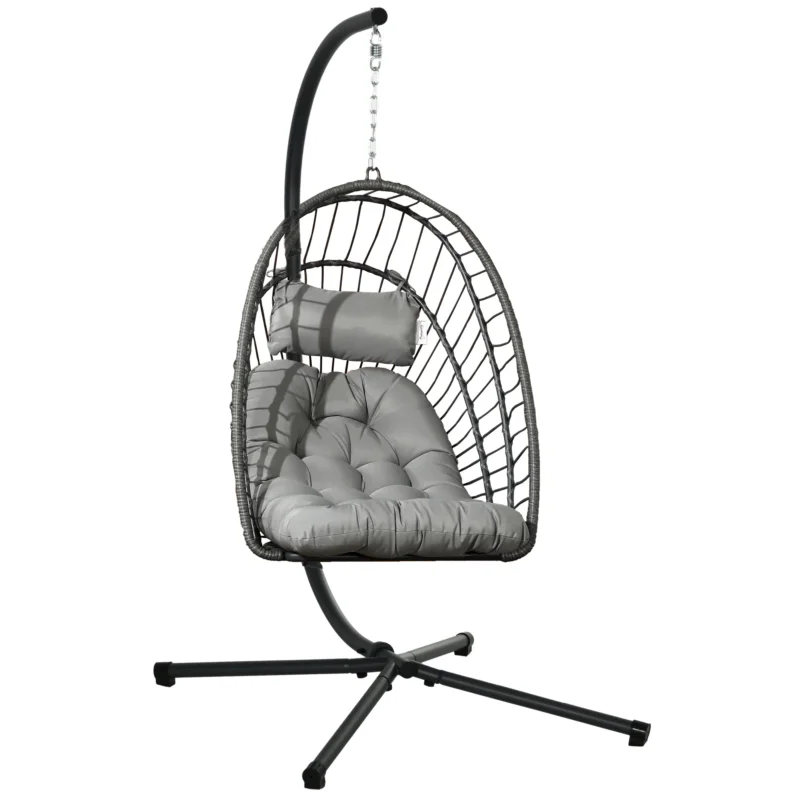 easycomfort easycomfort poltrona sospesa in rattan pe con cuscino seduta pieghevole e struttura in acciaio grigio
