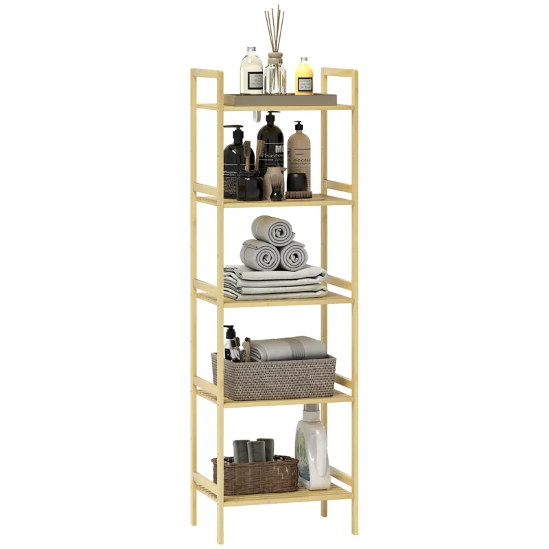 easycomfort easycomfort scaffale bagno a 5 ripiani regolabili in altezza in bambu 43 5x31 5x142 cm legno naturale