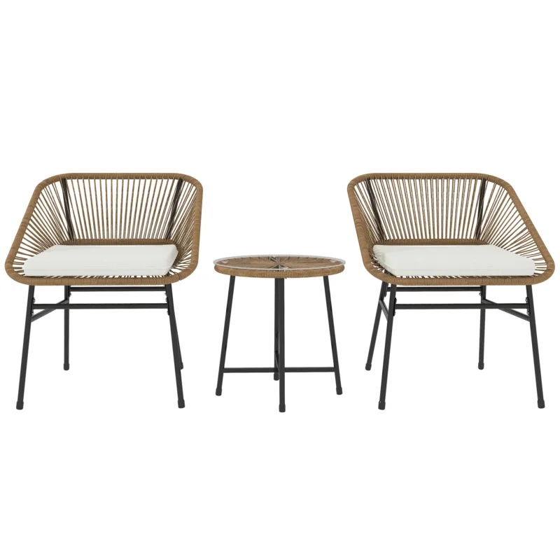 easycomfort easycomfort set da giardino 3 pezzi in rattan pe e acciaio con 2 sedie con cuscini e tavolino rotondo multicolore