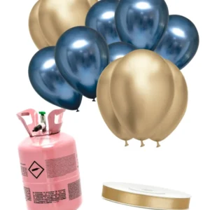 Heliumflaschen-Set mit 12 Ballons blau-gold
