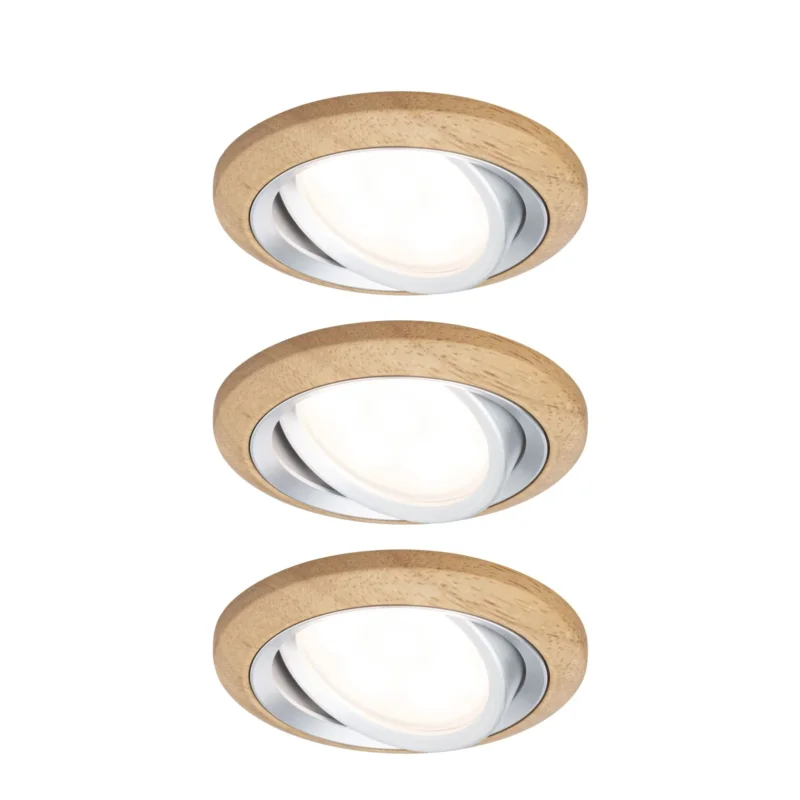 LED Einbauleuchte Lanati 3er - Set rund 84mm 30° Coin 3x6W 3x470lm 230V 2700K Holzoptik Eiche/Alu gedreht - Paulmann - 92239