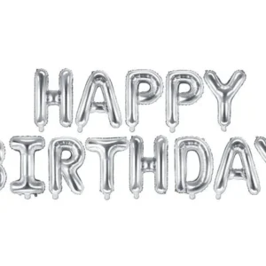 Letterballon Set Happy Birthday Zilver Leeg 3,4m van Partydeco koop je bij Partywinkel