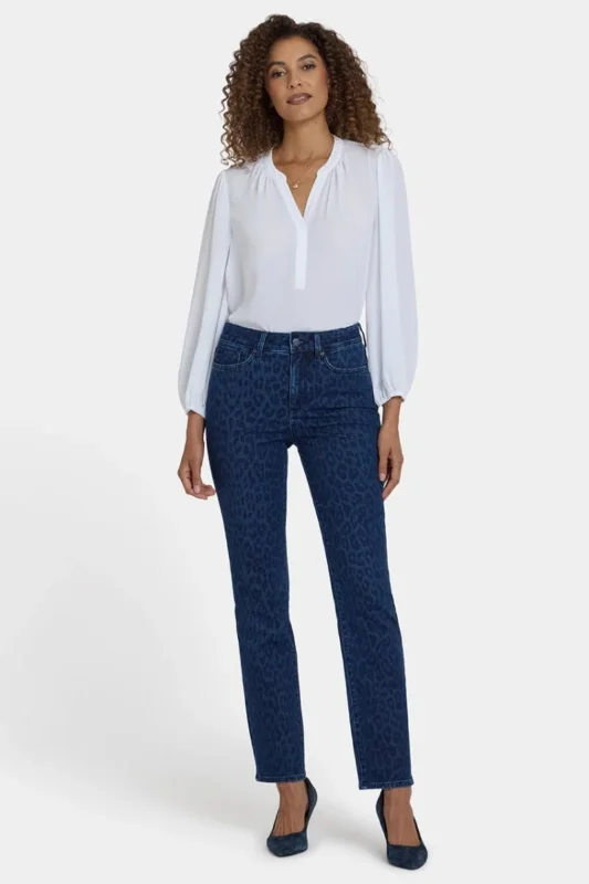 Marilyn Straight Jeans | Dark Denim Leopard Print | Denim | NYDJ