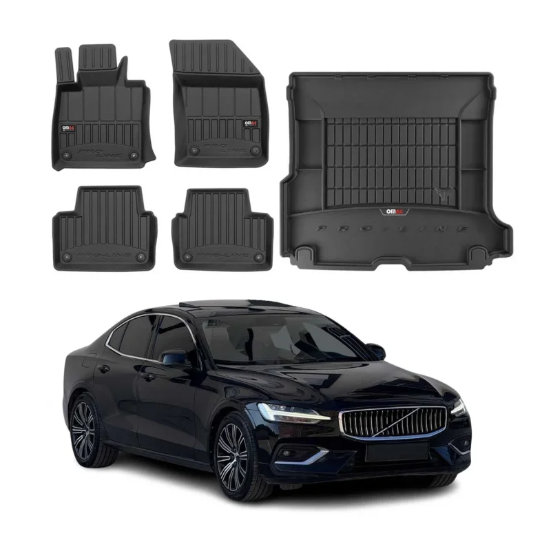 OMAC Fußmatten & Kofferraumwanne Set für Volvo V60 2019-2026 Gummi Schwarz 5x