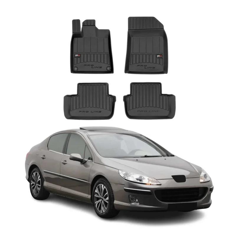 OMAC Gummi Fußmatten für Peugeot 407 Limo Kombi 2004-2011 Premium TPE Schwarz 4x
