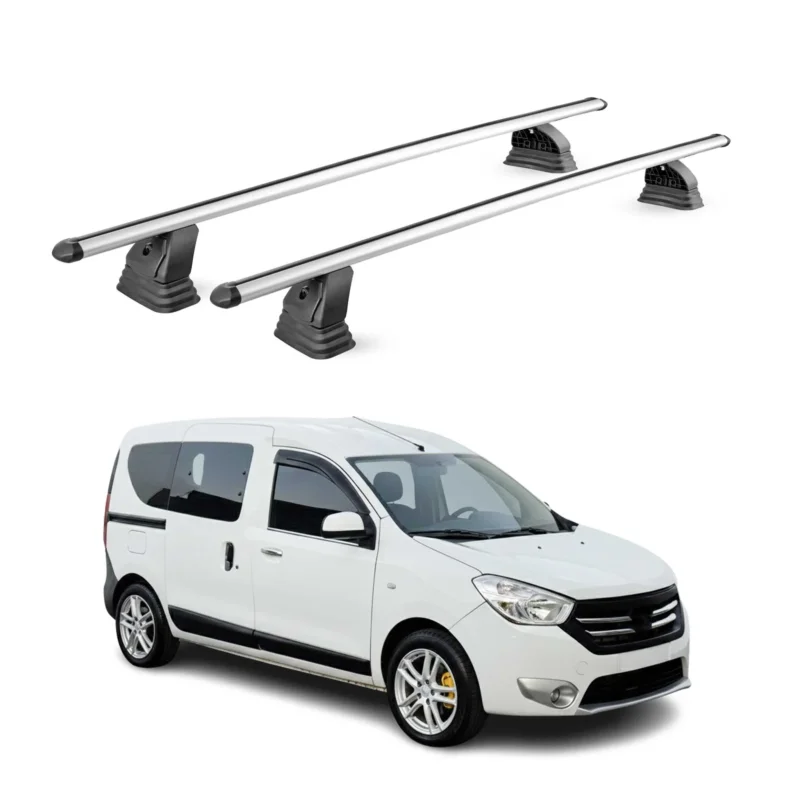 Alu Dachträger für Dacia Dokker 2012-2021 TÜV T-Nut Abschließbar 2tlg Silber