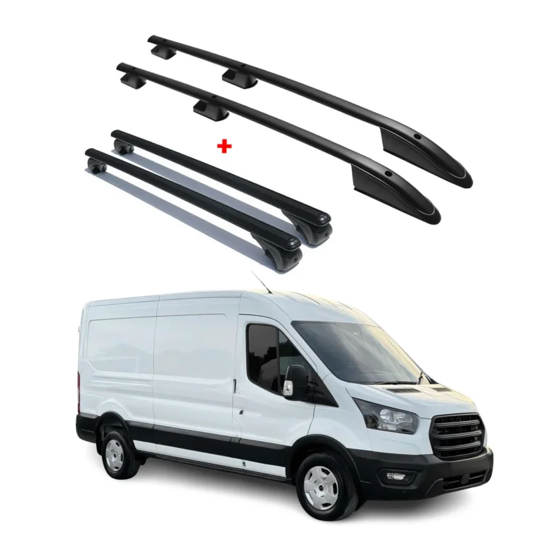 Dachreling + Dachträger für Ford Transit / E-Transit 2015-2026 L3 Schwarz Alu
