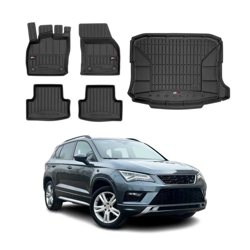 OMAC Fußmatten & Kofferraumwanne Set für Seat Ateca 2016-2026 Gummi Schwarz 5x