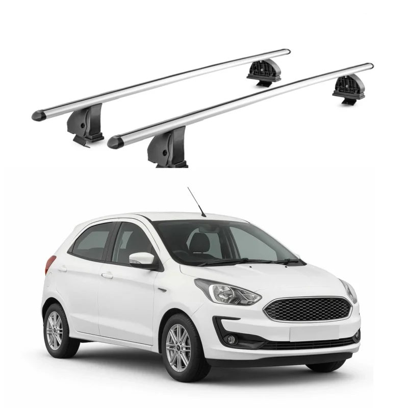 Alu Dachträger für Ford KA+ Schrägheck 2016-2019 TÜV T-Nut 75 kg 2tlg Silber