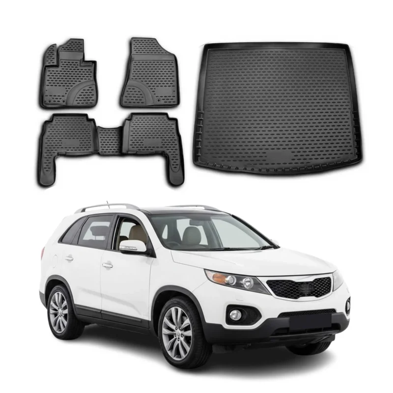 Fußmatten & Kofferraumwanne Set für Kia Sorento 2009-2014 Gummi TPE Schwarz 5x