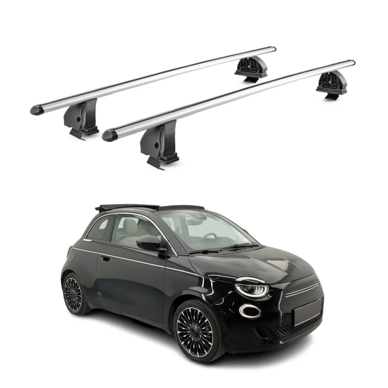 Alu Dachträger für Fiat 500e 2020-2026 TÜV Abschließbar T-Nut 75 kg 2tlg Silber