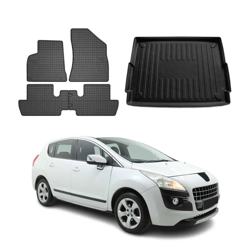 Fußmatten & Kofferraumwanne Set für Peugeot 3008 2009-2016 Gummi TPE Schwarz 5x