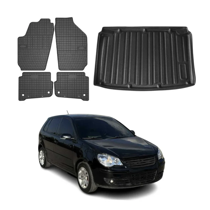 Fußmatten & Kofferraumwanne Set für VW Polo 2005-2009 Gummi TPE Schwarz 5x
