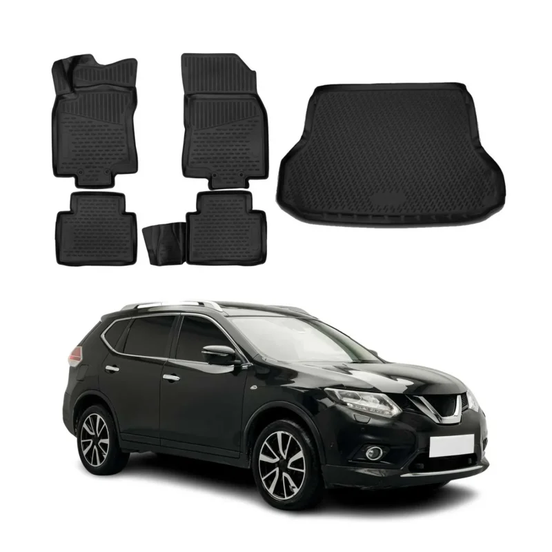Fußmatten & Kofferraumwanne Set für Nissan X-Trail 2014-2021 TPE Schwarz