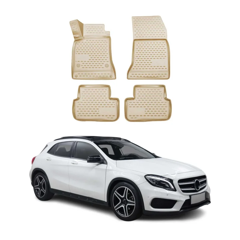 OMAC Gummimatten Fußmatten für Mercedes GLA Klasse 2014-2020 TPE Matten Beige 4x