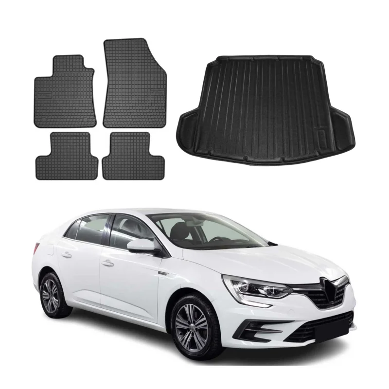 Fußmatten & Kofferraumwanne Set für Renault Megane 2016-2022 Gummi Schwarz 5x