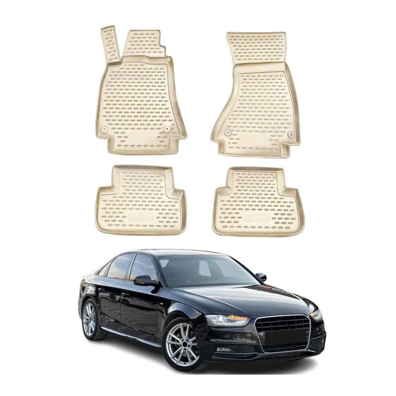OMAC Gummimatten Fußmatten für Audi A4 B8 Limo Avant Allroad 2009-2016 Beige 4x