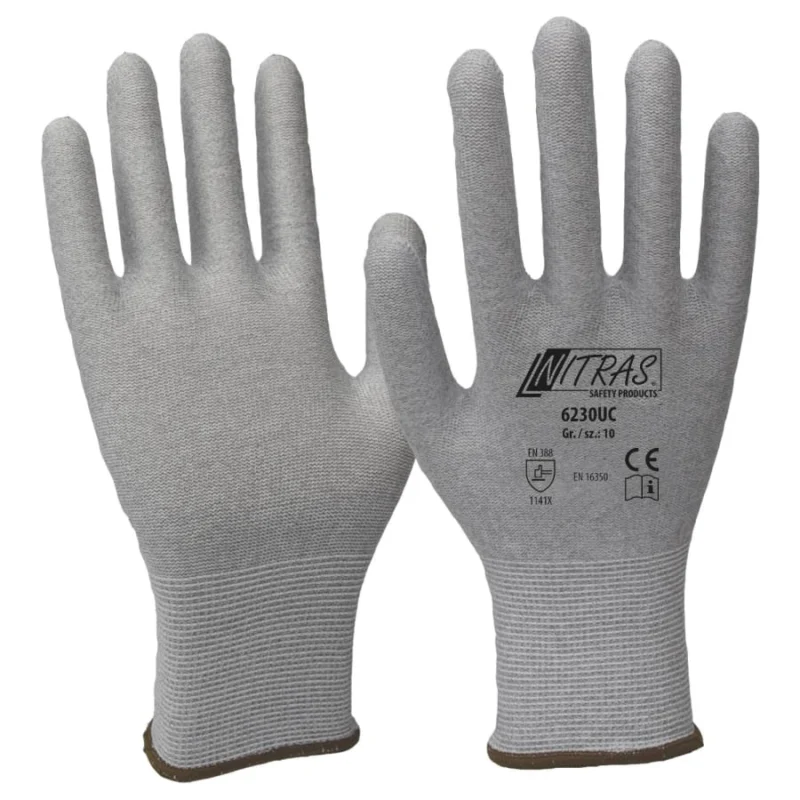 Nitras ESD-Handschuhe, Nylon-Carbon-Strick-Handschuh XS (5) – 1 Paar