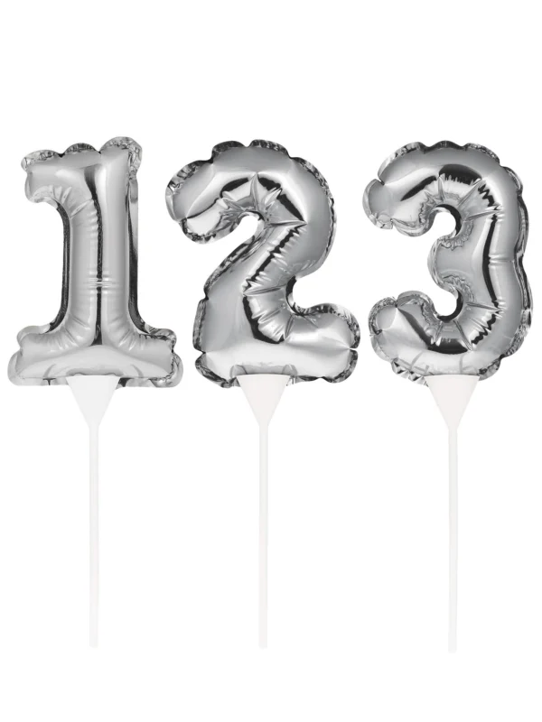 Pic à gâteau gonflable chiffre pour fête argenté auto-gonflant
