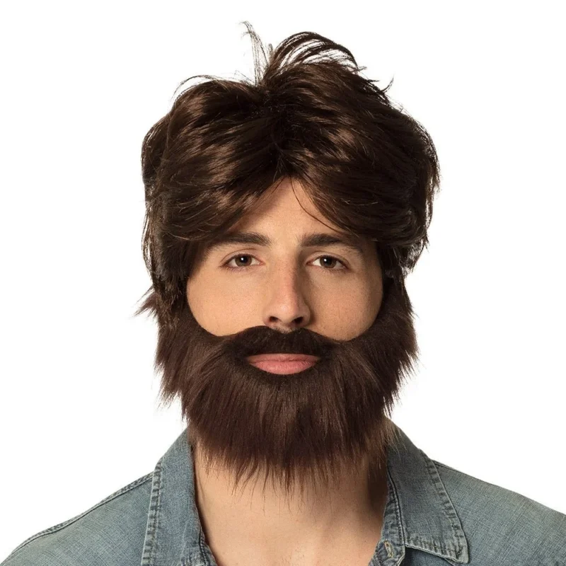 Pruik Kort Haar en Baard Bruin van Boland koop je bij Partywinkel