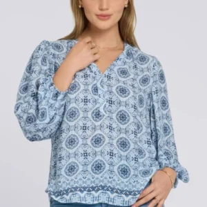 Puff Sleeve Popover Blouse | Azure Sky | Blouse | NYDJ