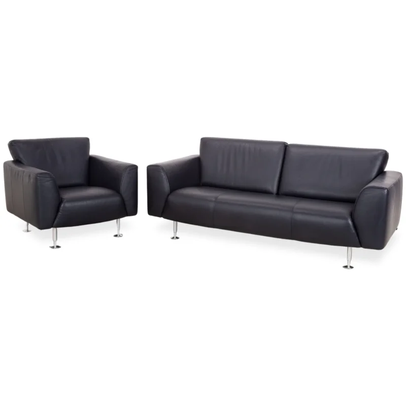 Rolf Benz 250 Garnitur Leder Dreisitzer Sessel Blau Marine Sofa Couch