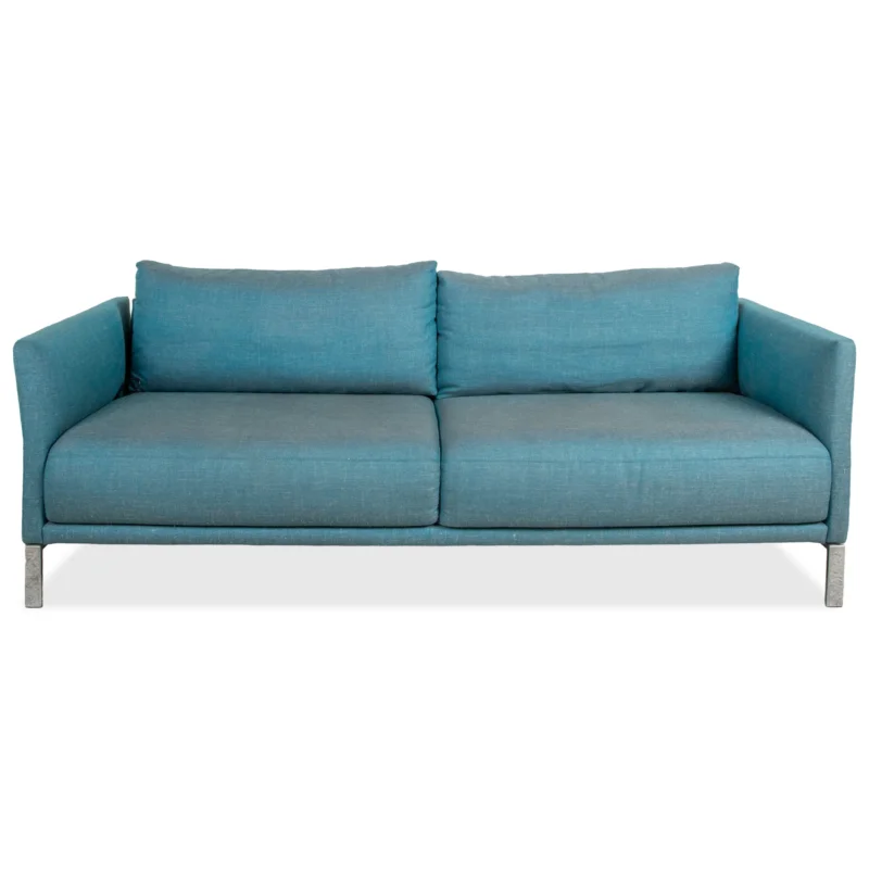 Rolf Benz Stoff Dreisitzer Blau Türkis Sofa Couch Chrom Füße