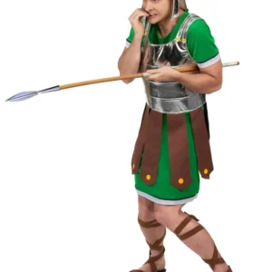 Déguisement de légionnaire romain pour homme vert et argenté avec casque et lance