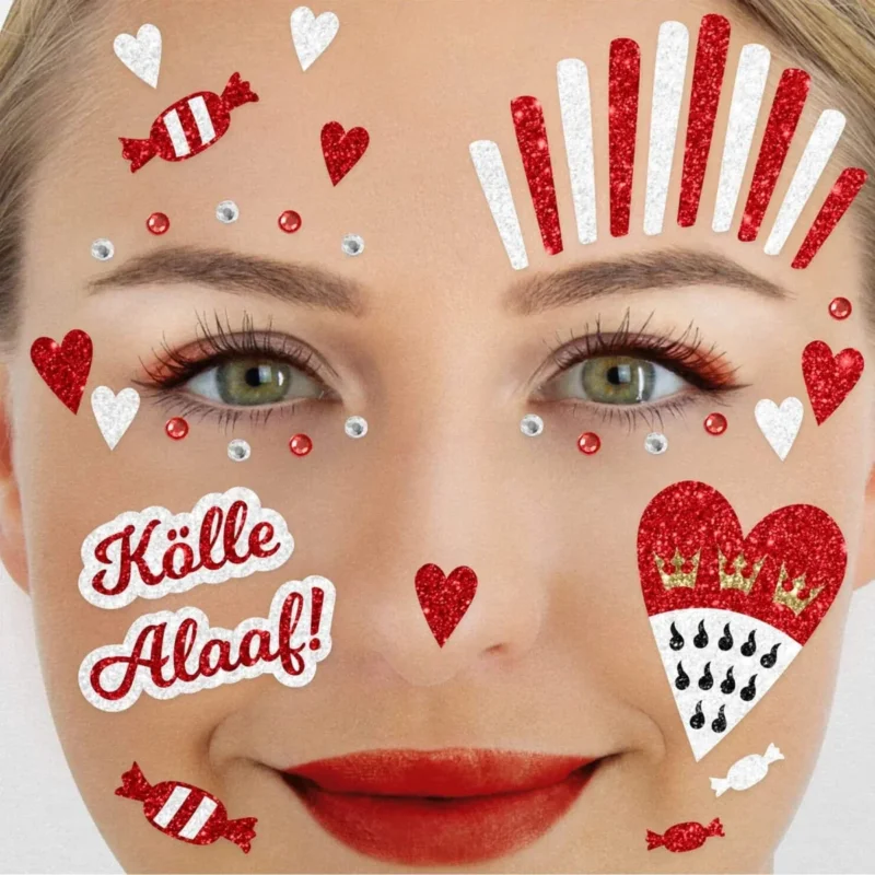 Rood Witte Nep Tattoos Gezicht Glitter Kölle Alaaf van VDV Benefit koop je bij Partywinkel