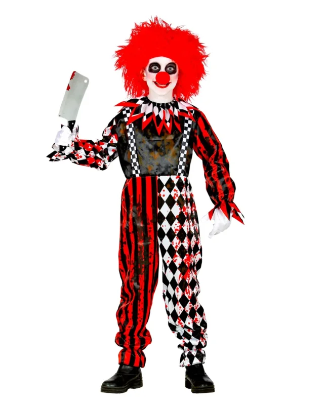 Rot/Weißer Horrorclown mit Kragen Kinderkostüm