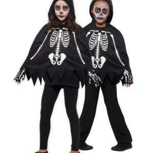 Kinder Poncho Skelett mit Handschuhe