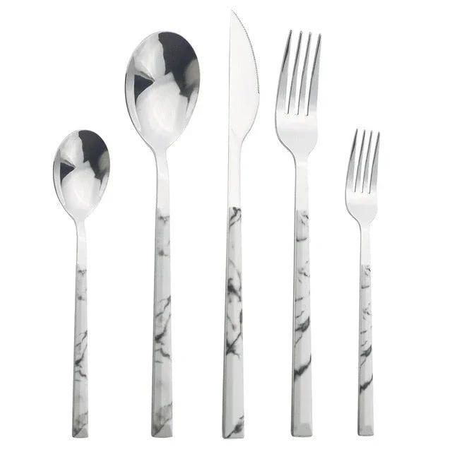 Edelstahl Geschirrset Imitation Holz Marmor Griff Set | Karnz