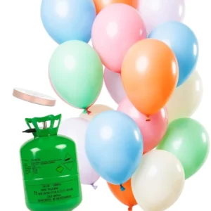 Heliumflaschen-Set mit 15 pastellfarbenen Luftballons