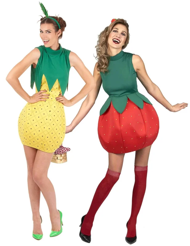 Ananas und Erdbeere Paarkostüm für Damen rot-gelb