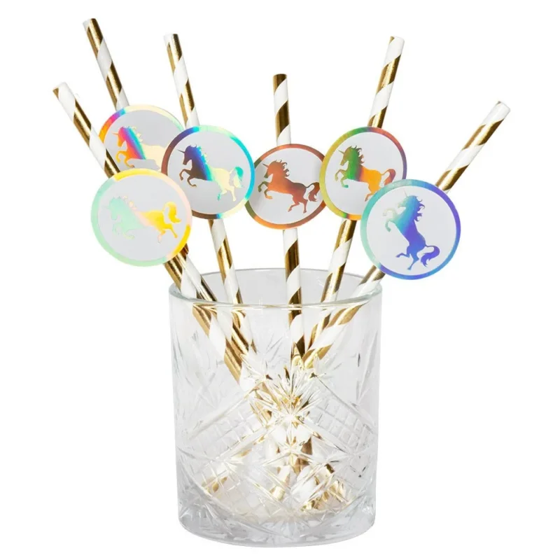 Unicorn Papieren Rietjes 20cm 6st van Boland koop je bij Partywinkel
