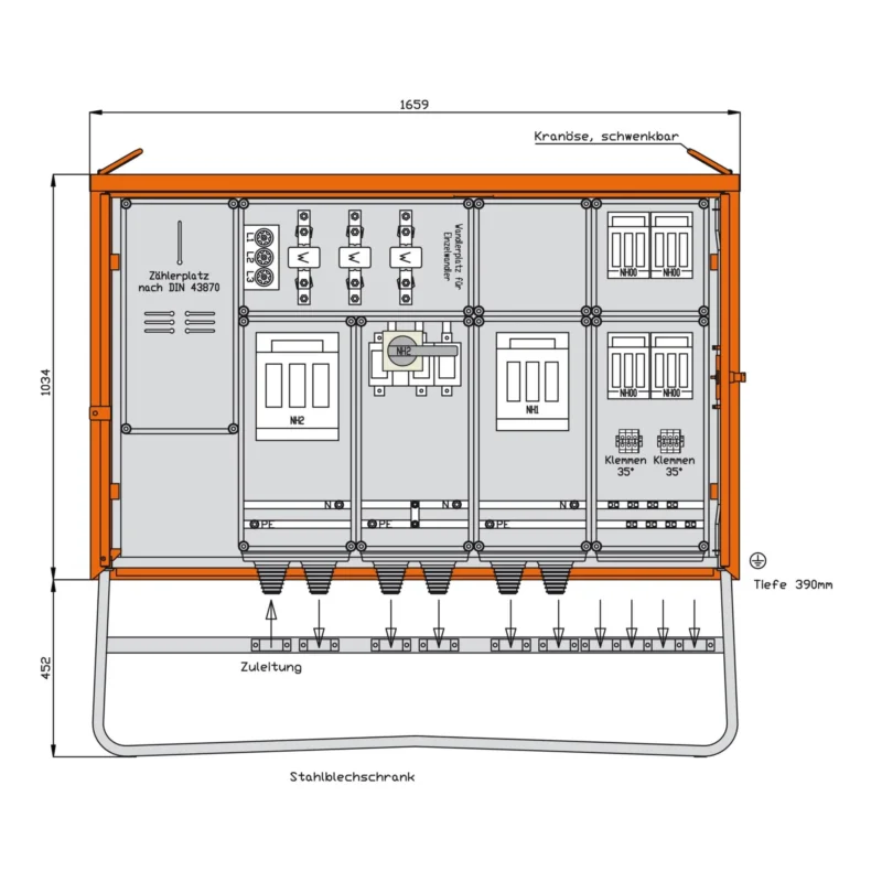 Walther Werke - Baustromverteiler Anschlussschrank WA0046 218kVA,6 NH-Abgängen
