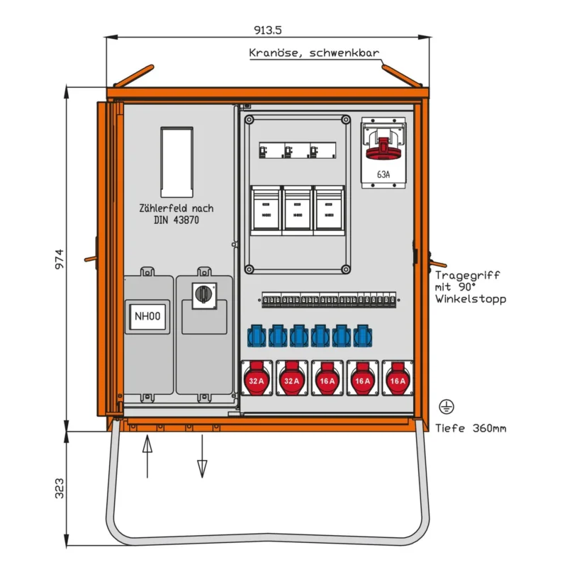 Walther Werke - Baustromverteiler Anschlussverteilerschrank WAV0251BR1 69kVA m.Zählerplatz