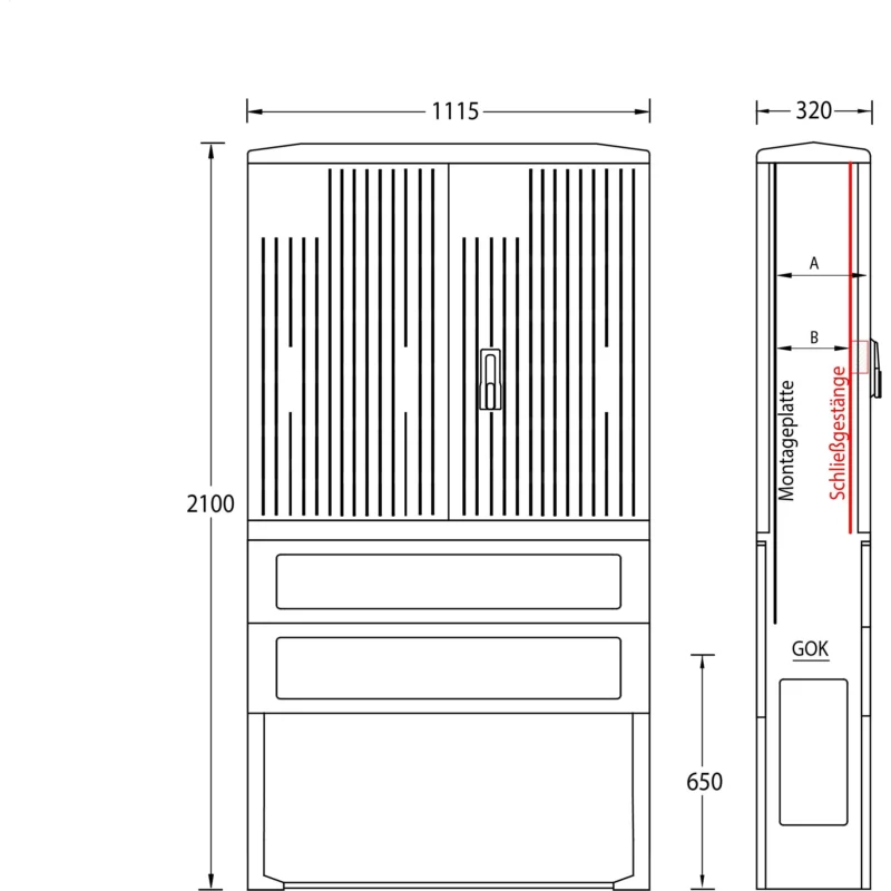 uesa - Gehäuse/Schaltschrank (leer) Säule A120-M-2100 2100x1115x320mm