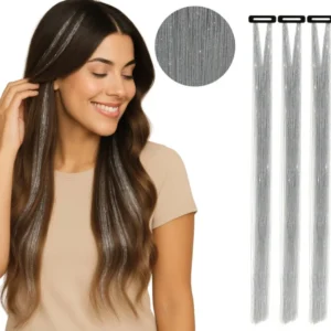 Zilveren Hair Extension Glitters 50cm 3st van Fiestas Guirca koop je bij Partywinkel